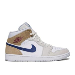 AJ Jordan 1 Mid 'White Khaki Blue Void' Unfading Sneaker