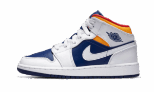 AJ JORDAN 1 MID WHITE LASER ORANGE DEEP ROYAL BLUE
