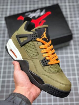 AJ Jordan 4 Retro "Undefeated" Olive-Oiled Suede-Flight Satin