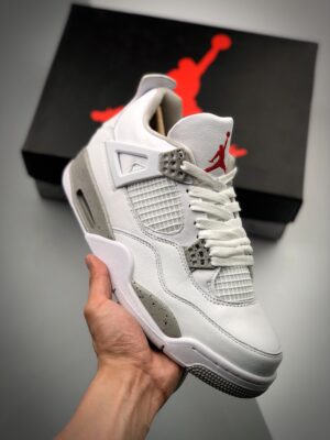 AJ Jordan 4 White Oreo White/Tech Grey-Black-Fire Red