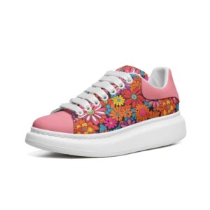 70s Vintage Pink Floral Sneakers, Printed Low Top Shoes With Rose and Peony Flowers